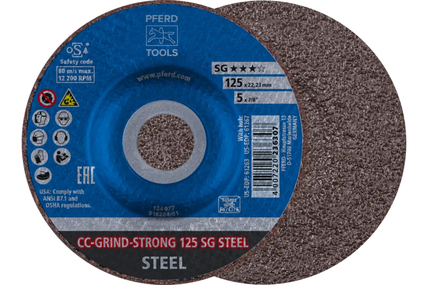 Picture of Pferd Grinding disc, CC-Grind®-Strong, 5" x 7/8, SG Steel, Ceramic